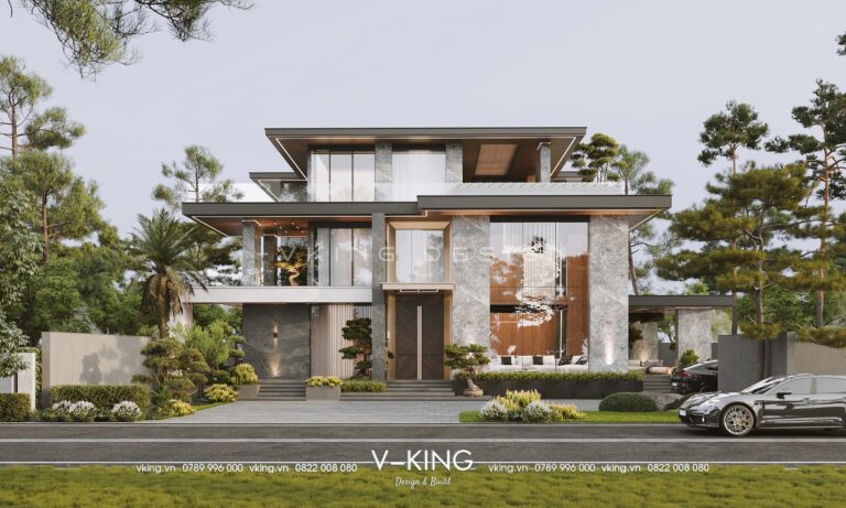 Thiết kế nhà biệt thự hiện đại 3 tầng mái bằng